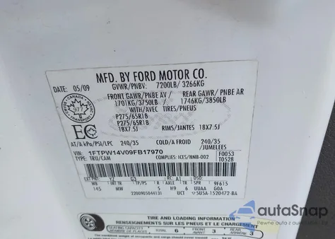 2009 Ford F-150 Fx4/King Ranch/Lariat/Platinum/Xl/Xlt from USA, damaged, VIN 1FTPW14V09FB17970